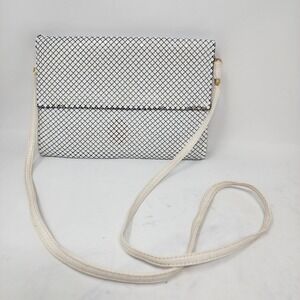 Whiting And Davis International White Metal Mesh Clutch Purse Crossbody‎ Bag VTG